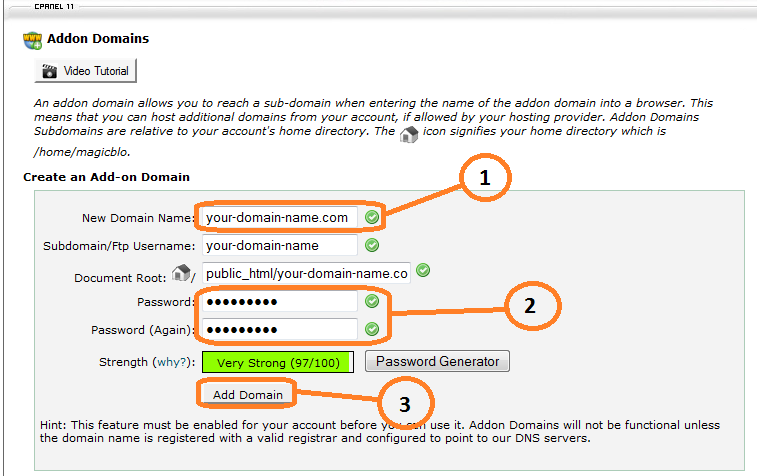 add addon domain cpanel 2
