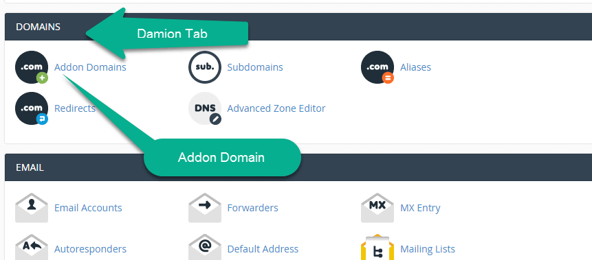 addon Domain Option in the Small Oragne Cpanel