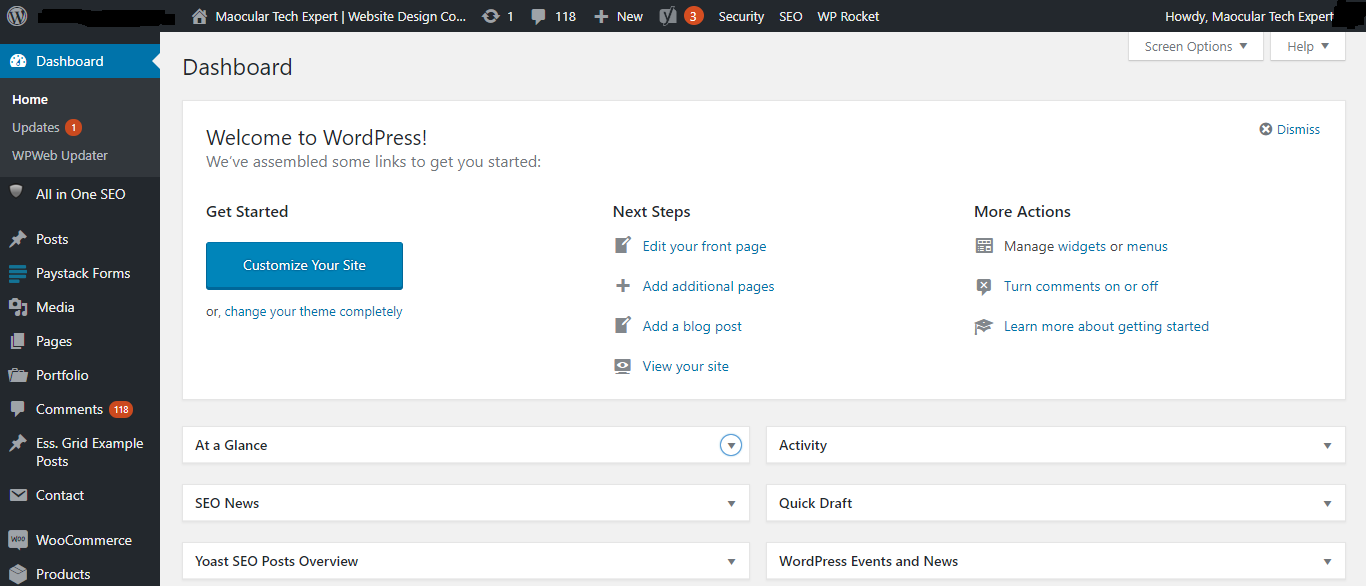 Wordpress Dashboard Wordpress Dashboard
